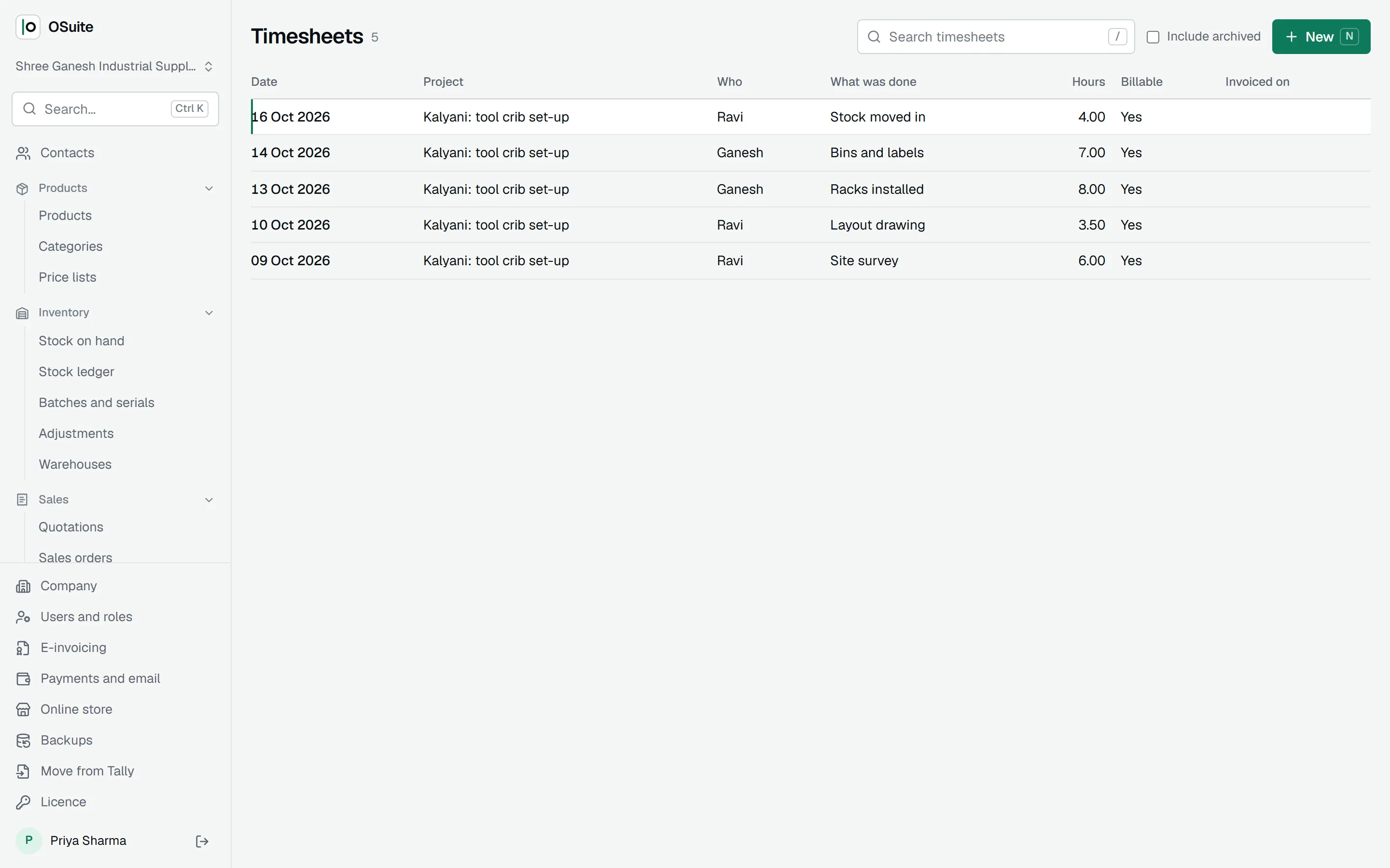 Timesheets against a project